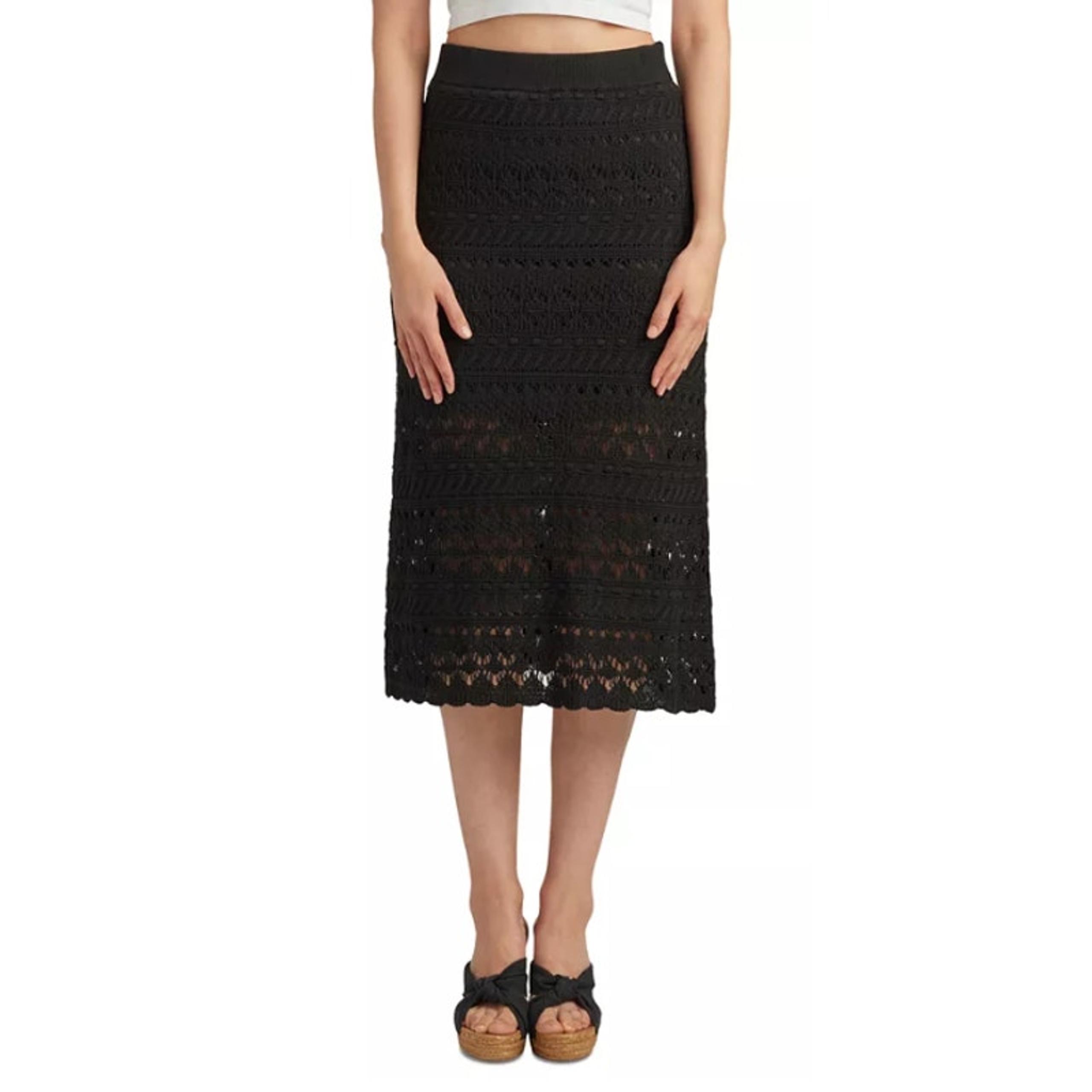 NEW BCX Black Crochet Midi Skirt Size Small Open Knit Below Knee Pencil Straight
