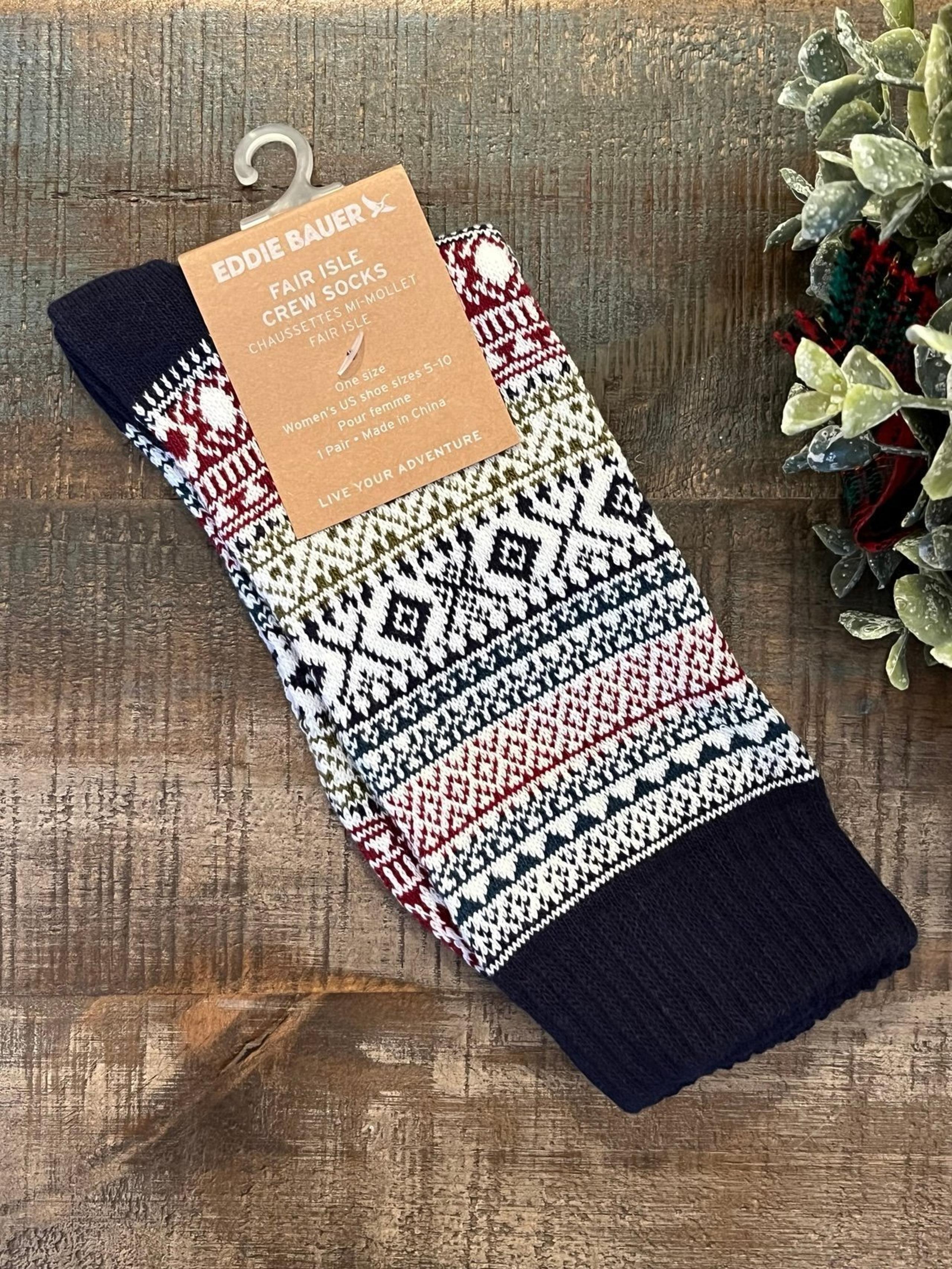 New EDDIE BAUER Women’s FAIR ISLE Crew SOCKS in ATLANTIC