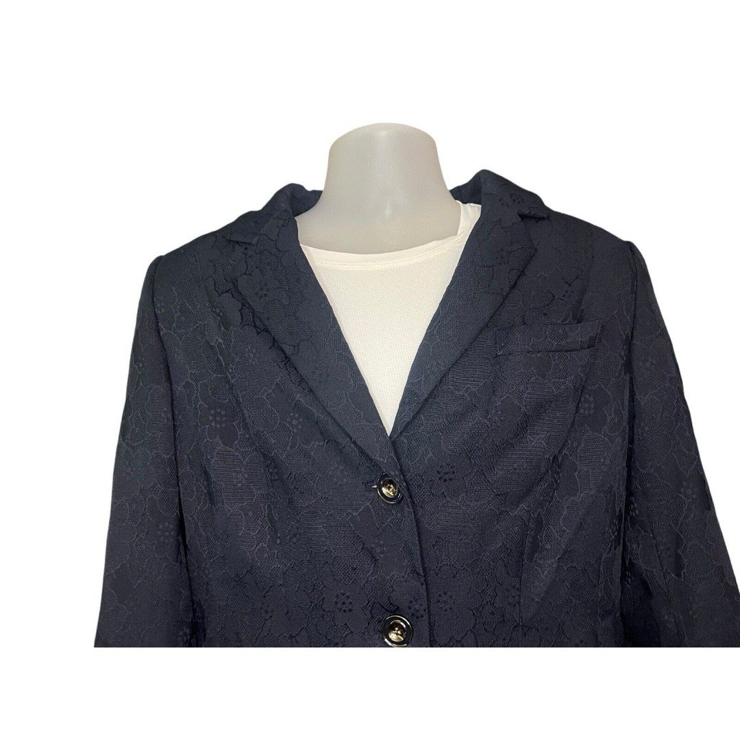 John Meyer Collection Floral Inlay Blue Two Button Trenchcoat Size 14