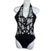 Amita Naithani Swim One Piece Halter Top Black Embroidered Size M