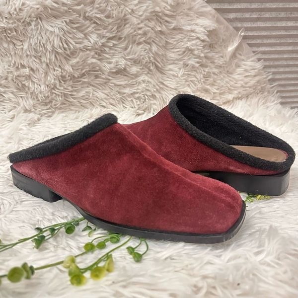 Bally Made in Italy Baleares Maroon Suede Slip On Square Toe Mules size 7M