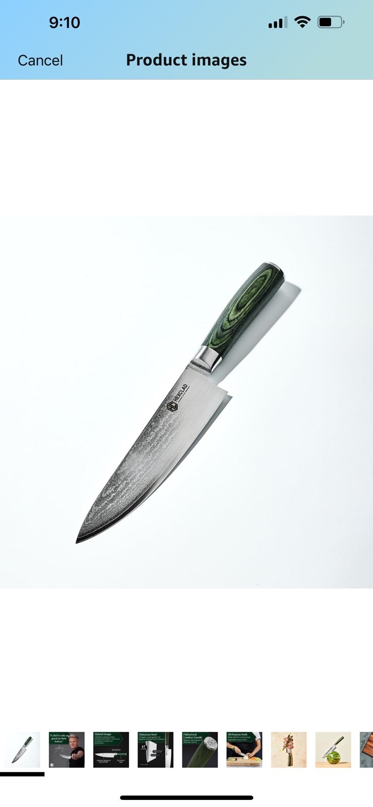 HexClad Chef's Knife, 8-Inch Japanese Damascus Stainless Steel Blade, Pakkawood