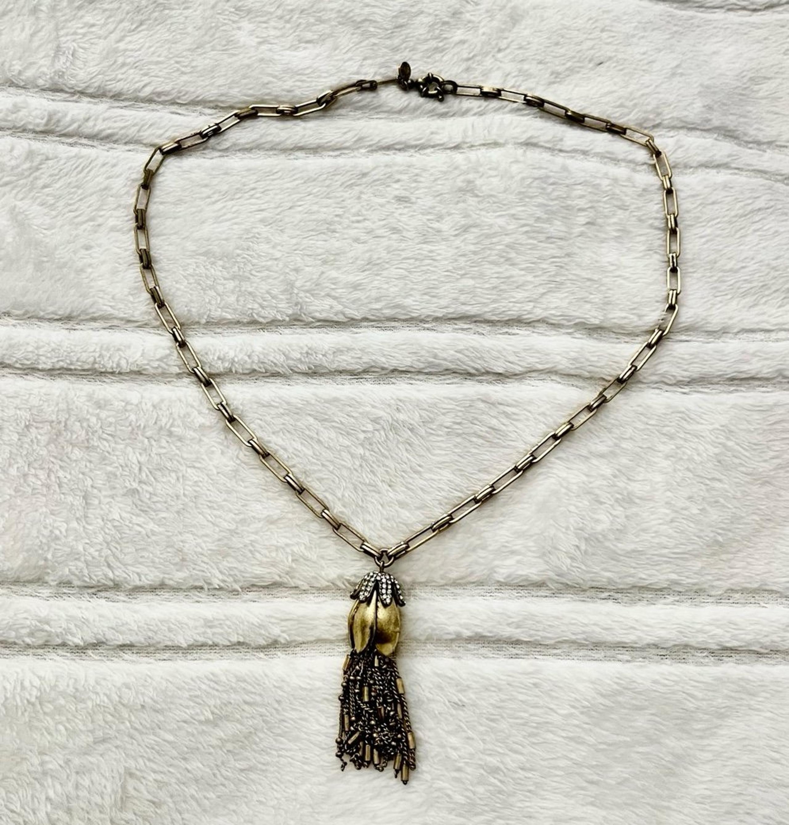 J.Crew Women's Antique gold tone brass tulip tassel pendant chain  necklace