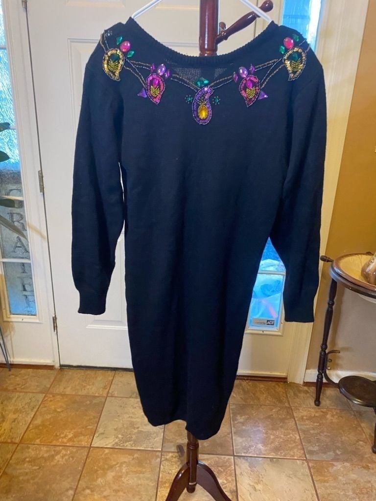 Women's Plain Jane Black Beaded Sweater Dress Size M