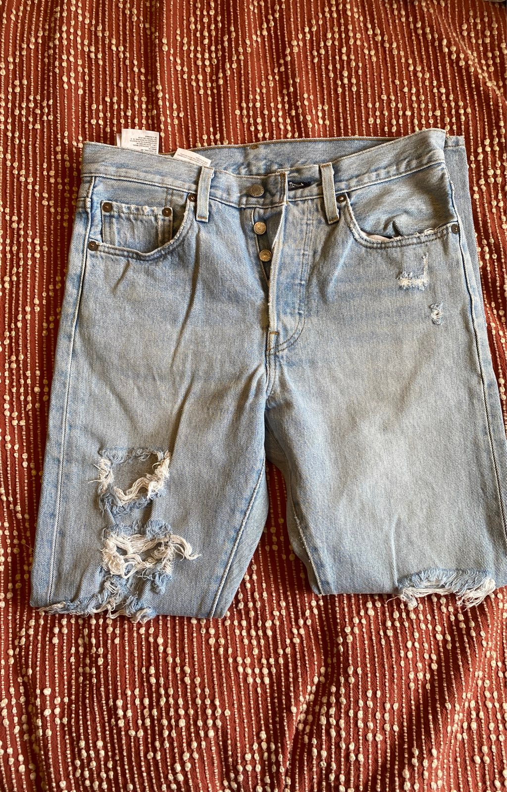 Levi button fly distressed jeans