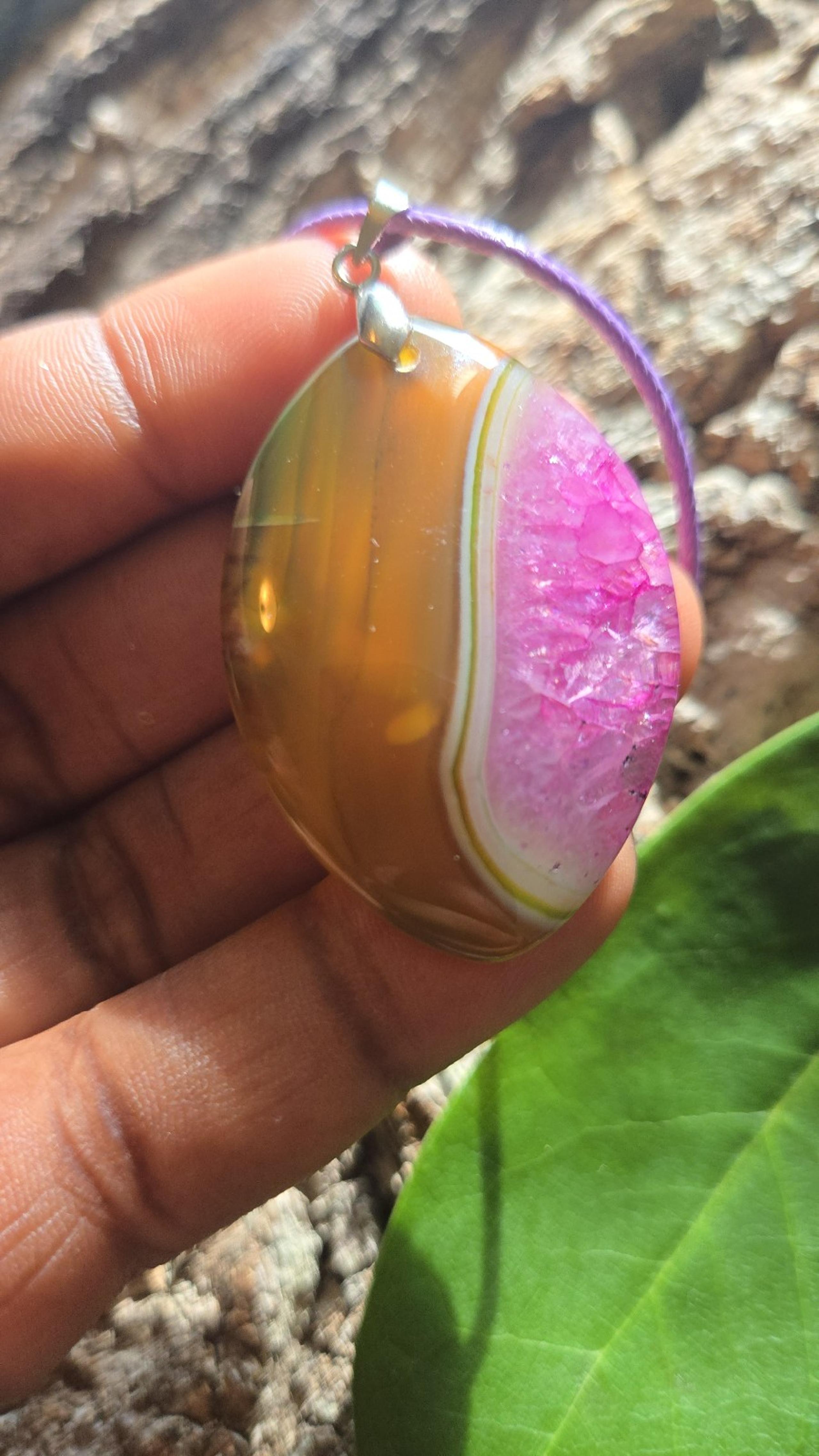 Purple Druzy Striped onyx Agate Pendant • Agate crystal necklace • Watermelon