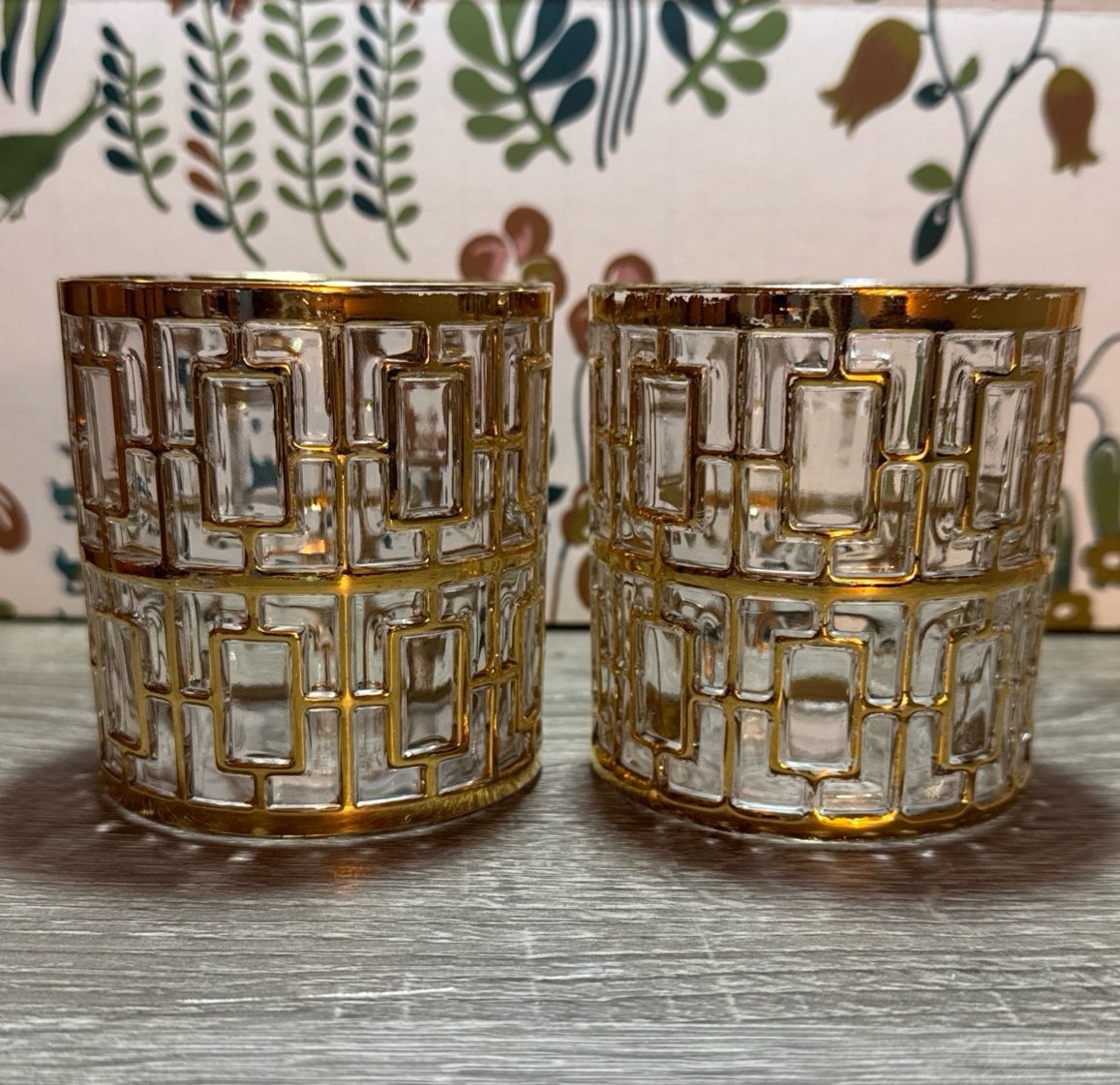 Vintage Imperial Glass Shoji 22K Gold 11oz Double Old Fashioned Glasses (2)