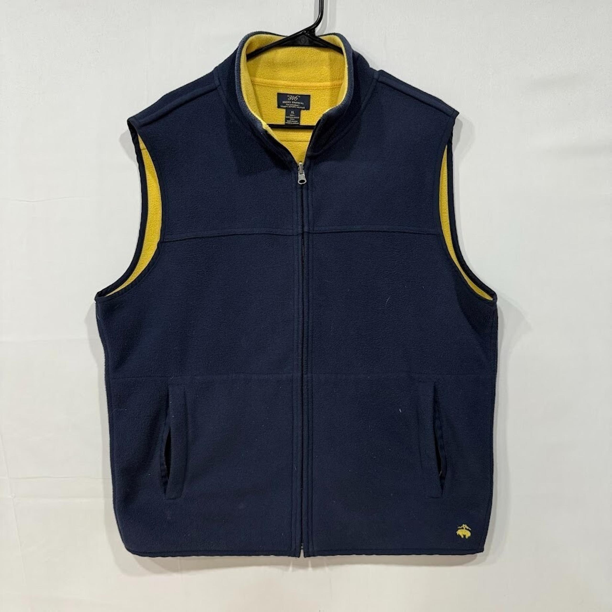 Brooks Brothers 346 Fleece Vest Men's XL Navy Yellow Reversible Full Zip