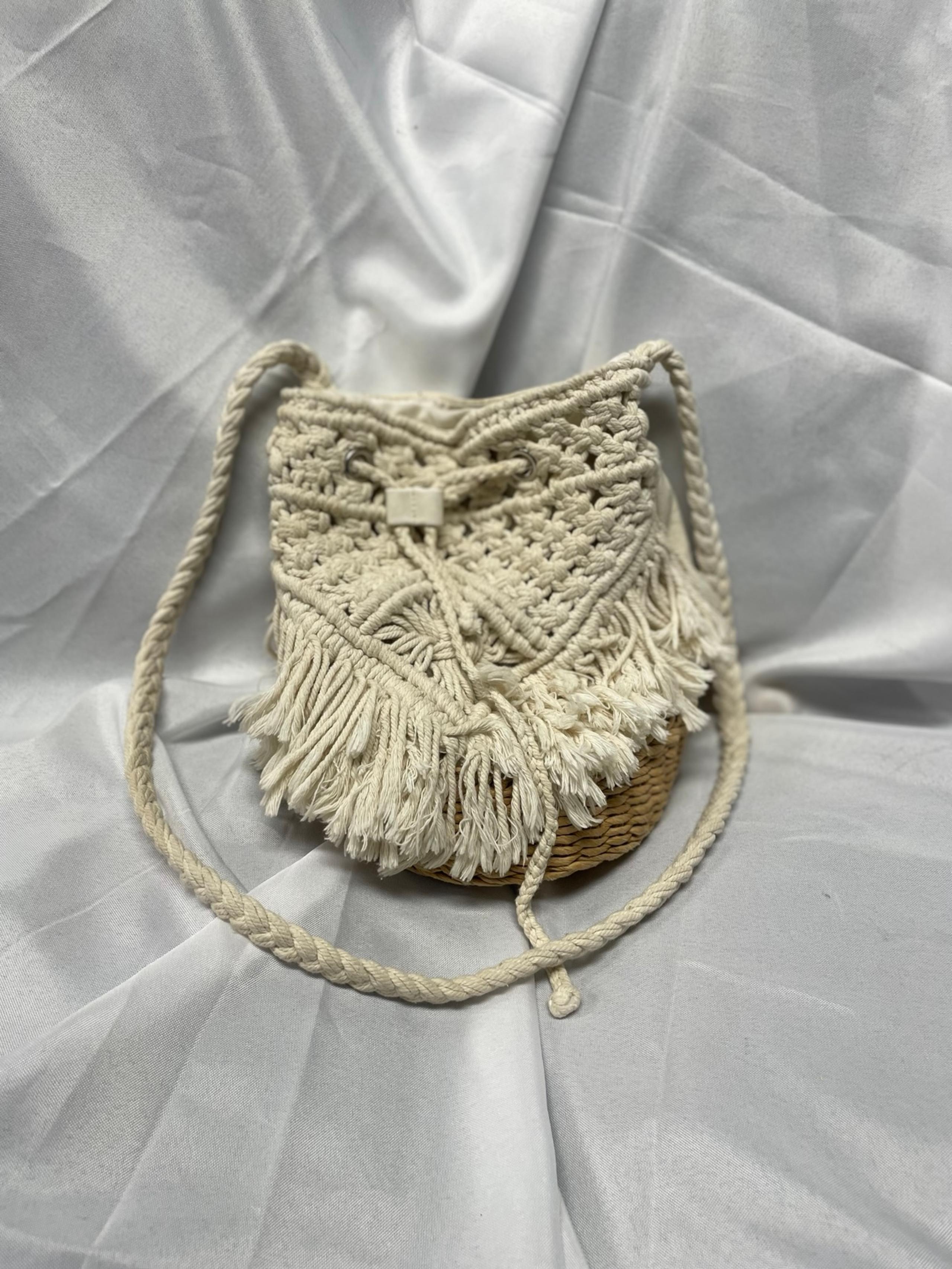 American Eagle Macrame Straw Canvas Crossbody Fringe Shoulder Bag