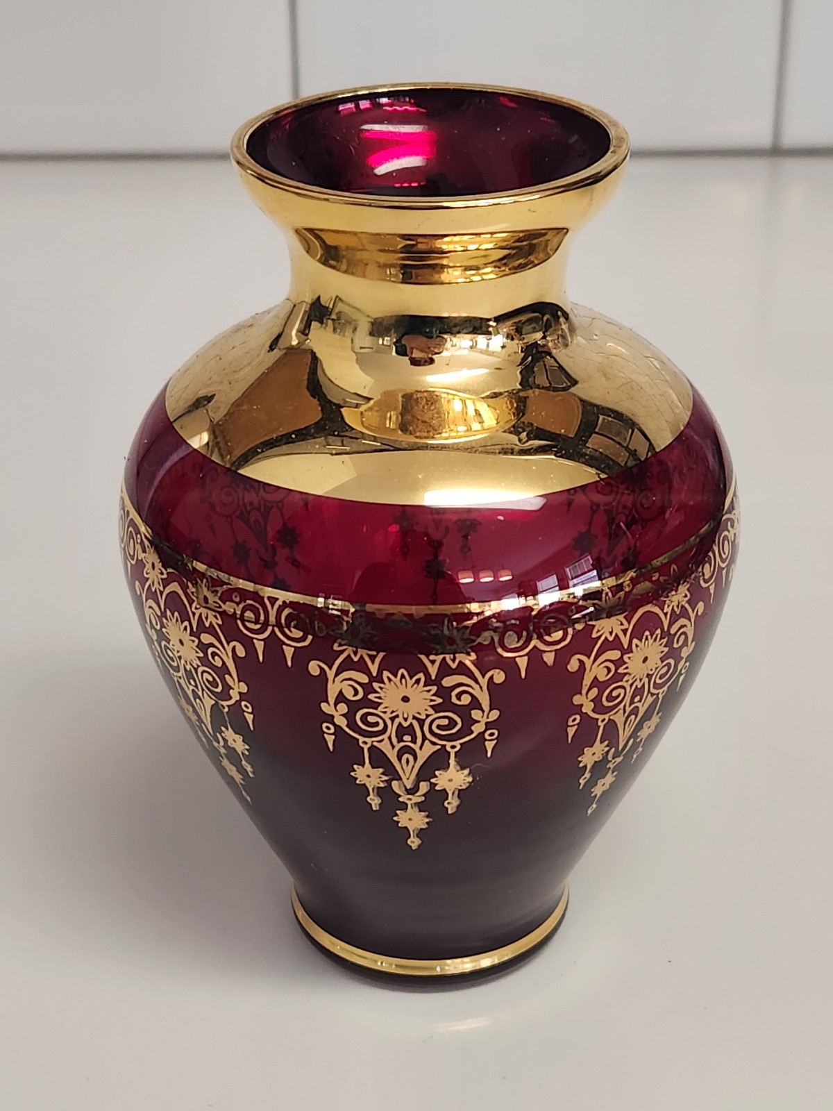 Vecchia Murano Ruby Red Art Glass Vase