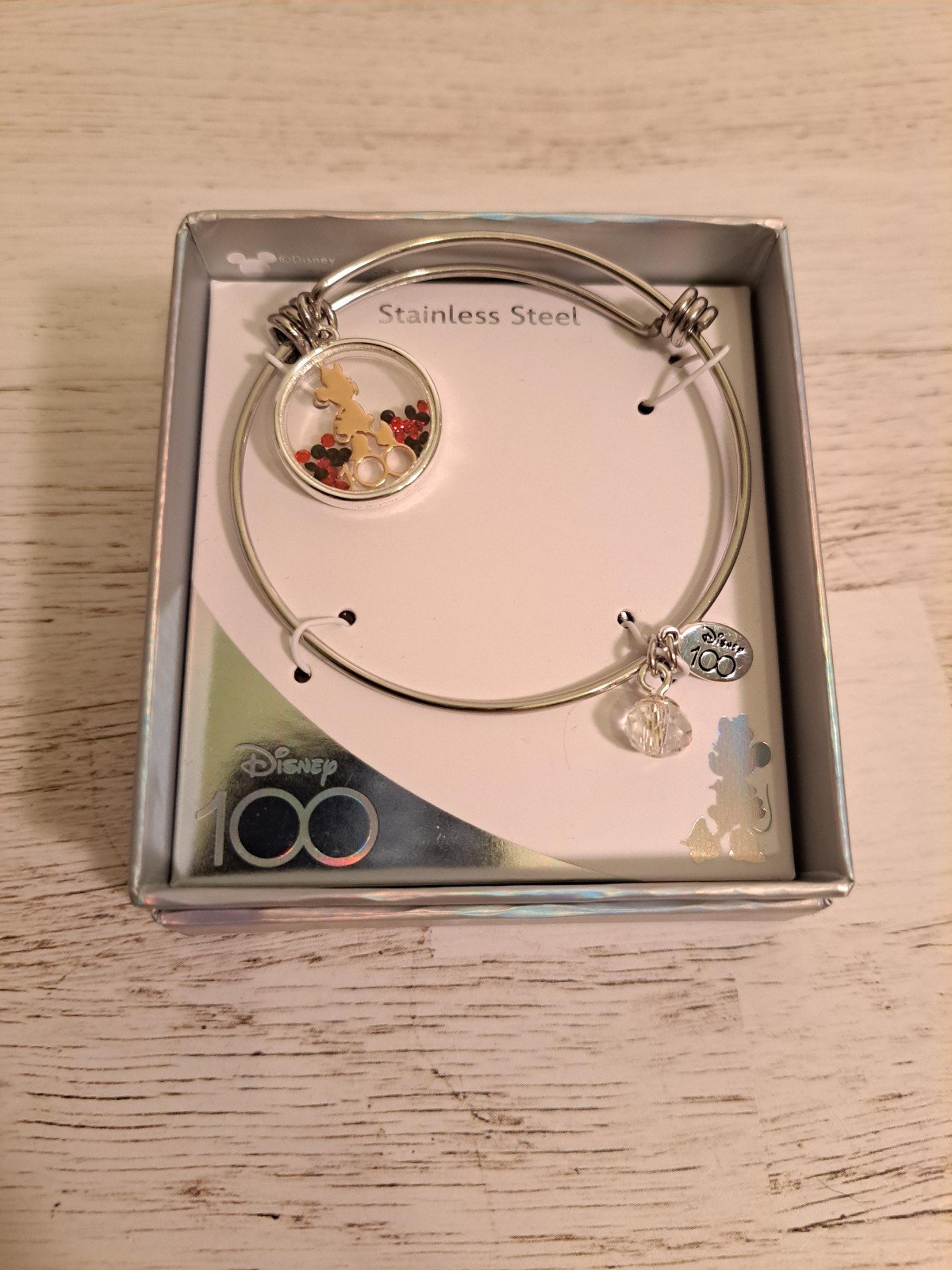 Disney 100 Minnie Mouse Stainless Steel Expandable Charm Bangle Bracelet