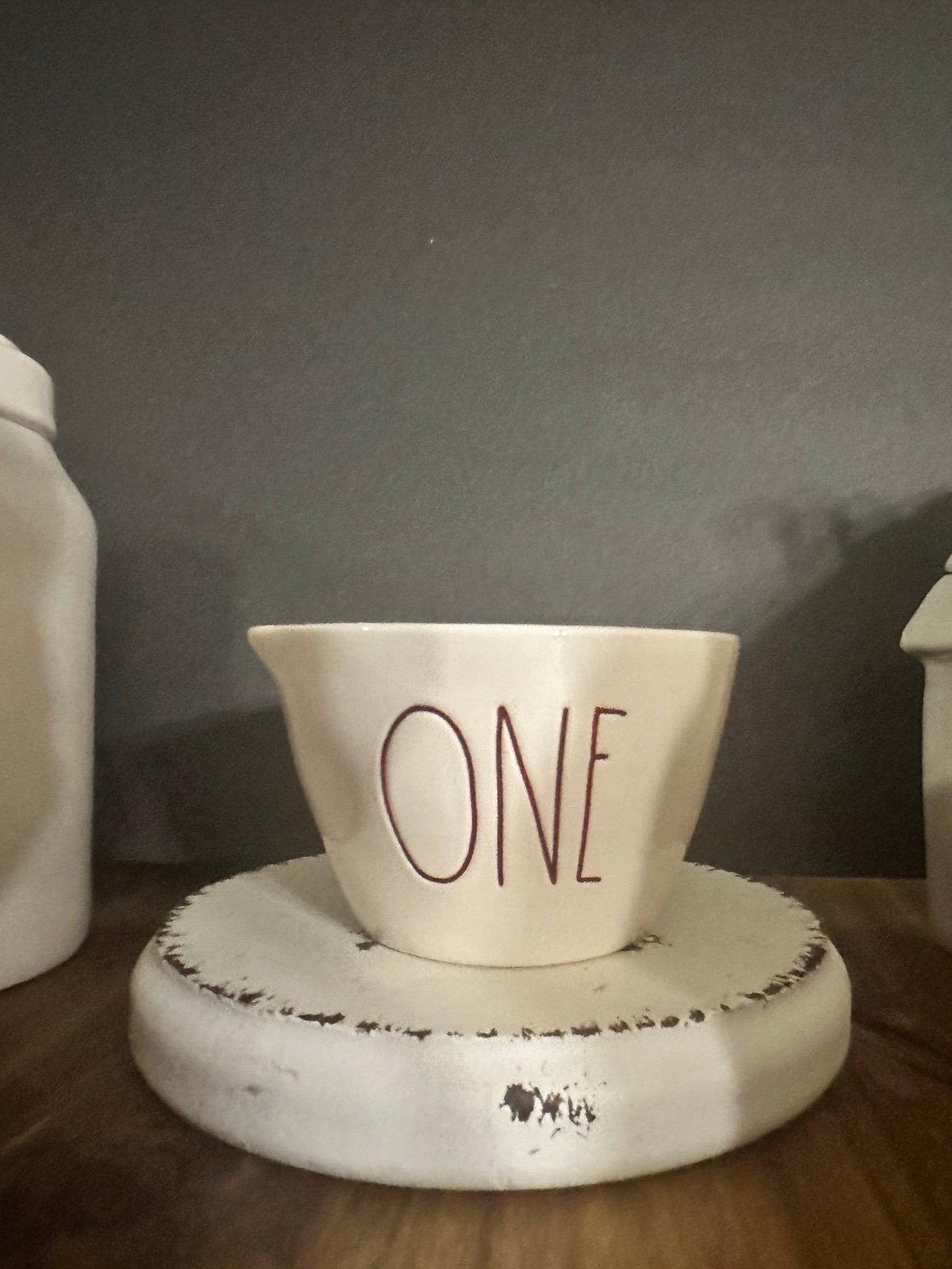Rae Dunn white with red lettering measuring cups