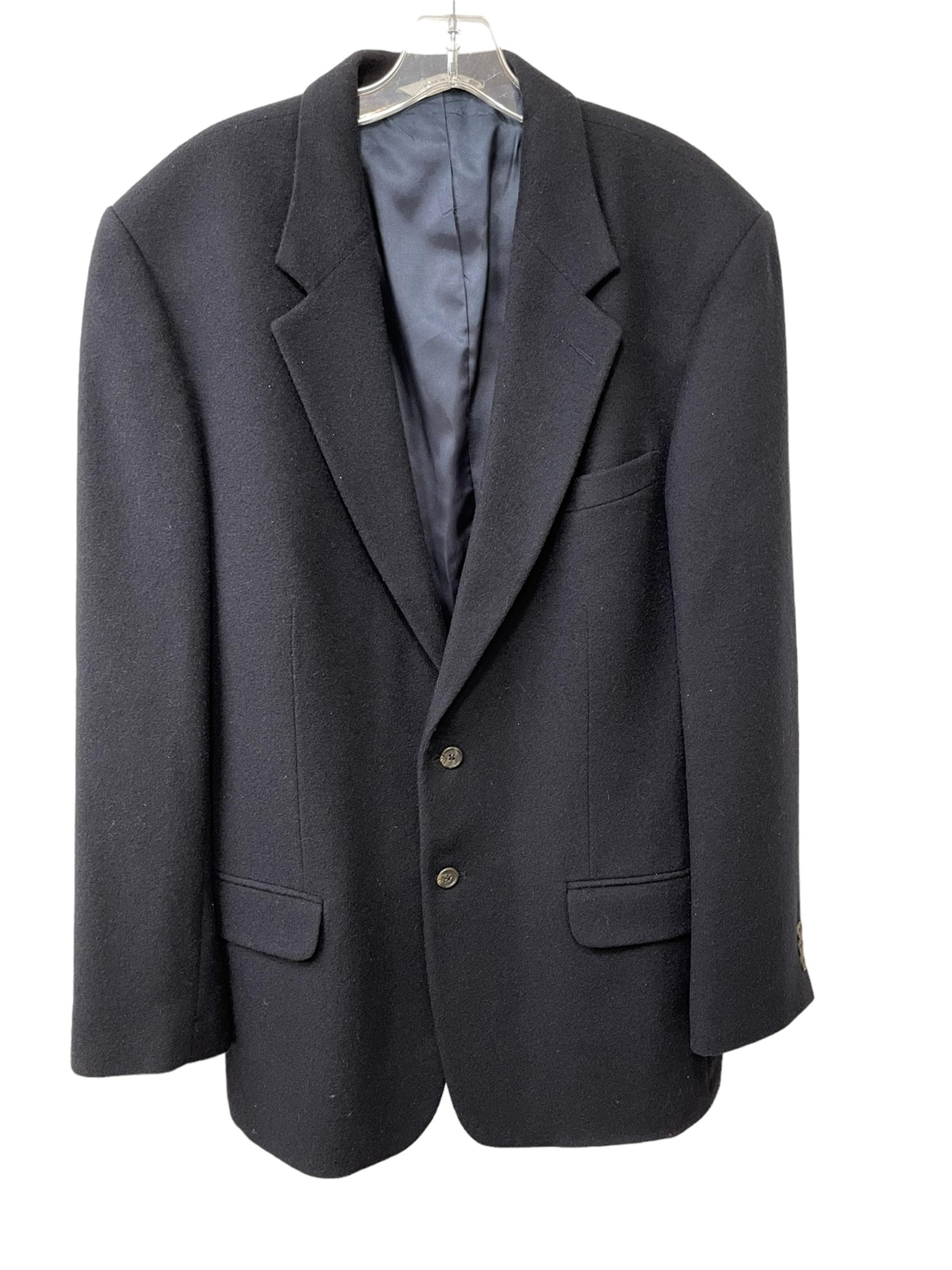 Eddie Bauer Camel Hair 2 Button Sport Coat Blazer Navy Blue Mens Size 44 Tall
