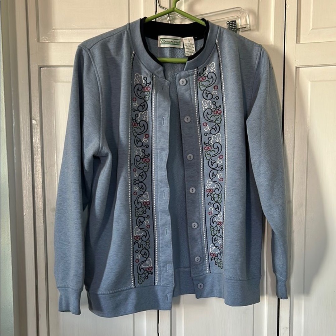 Vintage Shenanigans Blue Embroidered light jacket or cardi - Size S
