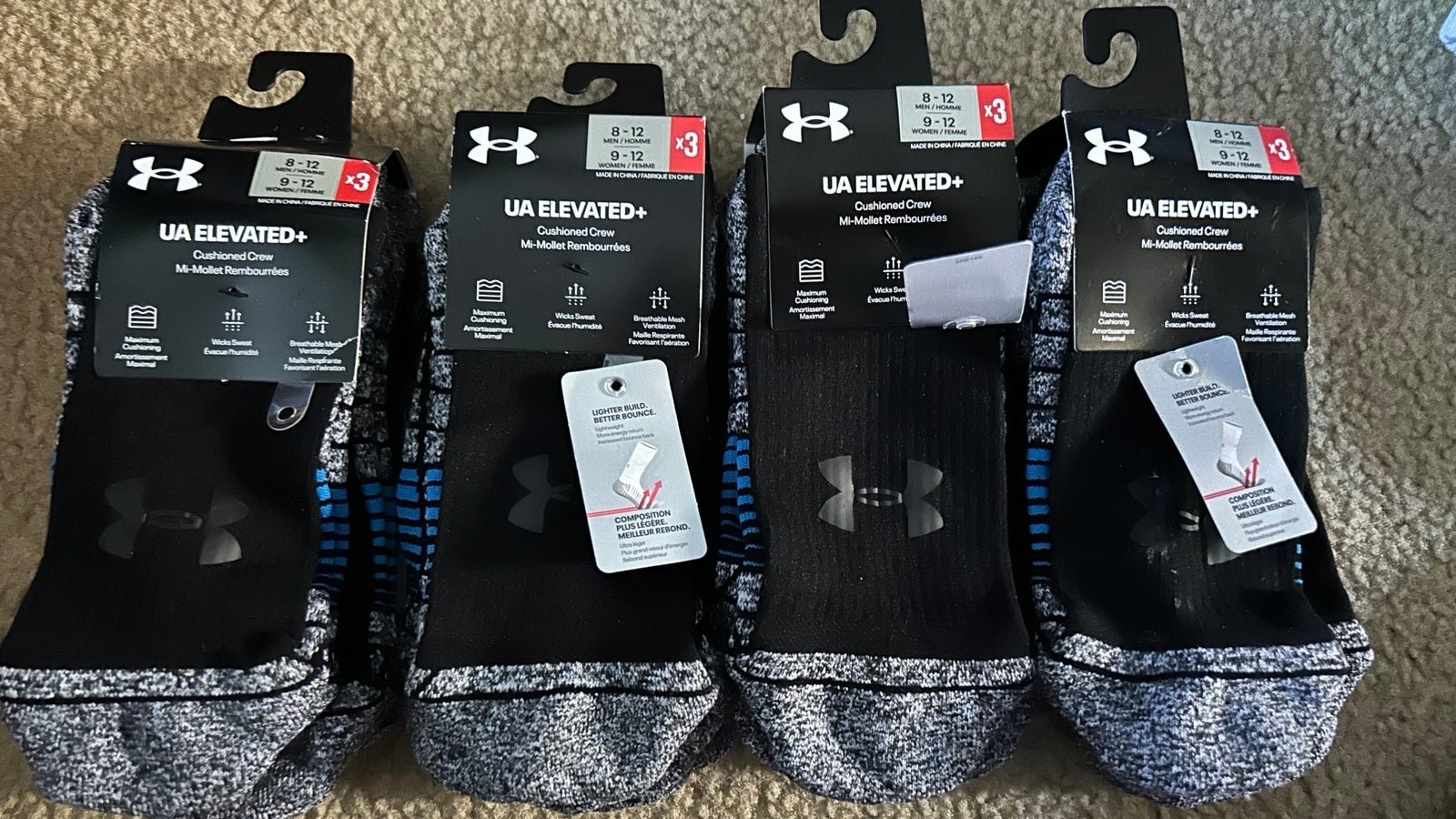 Under Amour elevated mid crew socks 8 packs 24 pairs total
