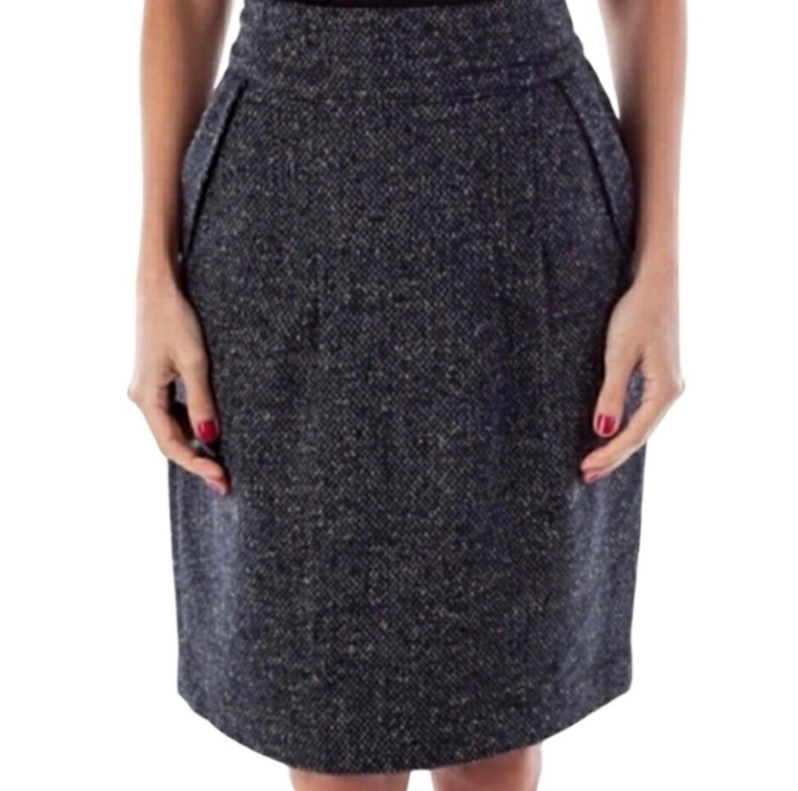 CAbi Women’s Classic Wool Blend Blue Tweed Pencil Skirt 8