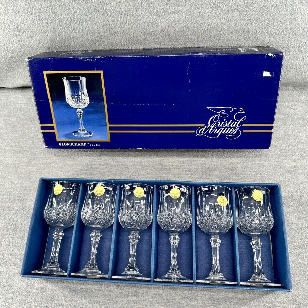 CRISTAL D'ARQUES - Longchamp Crystal 6cl 2 oz Stem Cordial Shot Glasses Set of 6