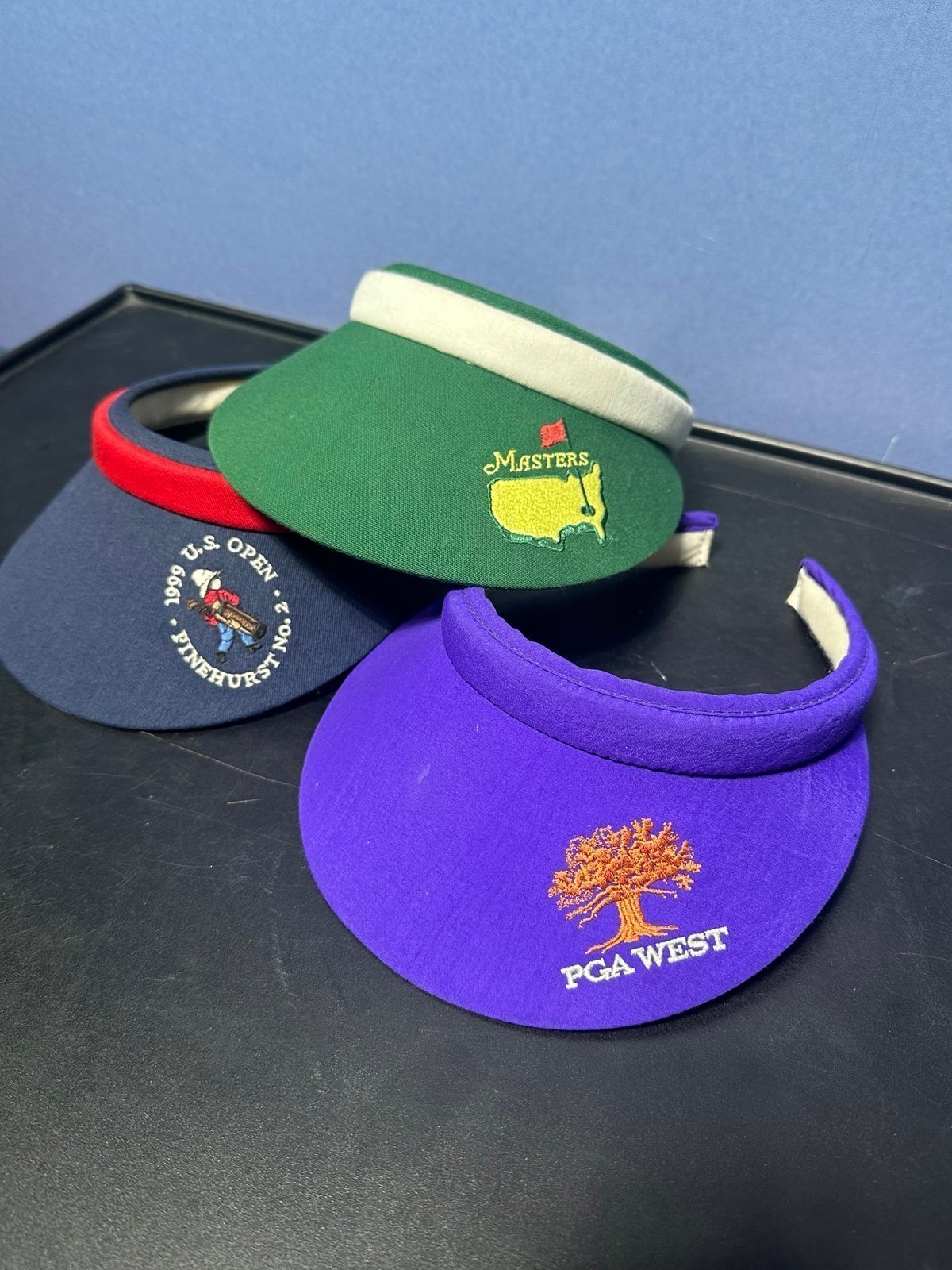 Lot Of 3 Vintage Sun Visor Women's Vintage Masters US OPEN PGA Texace USA Made