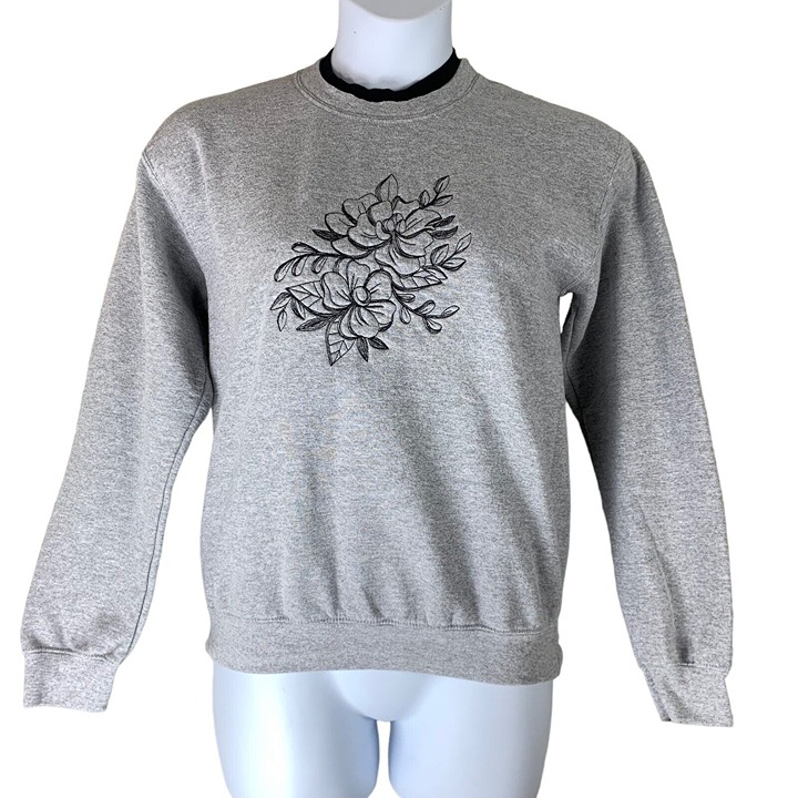 Vintage Sweatshirt Size Medium Gray Floral Crewneck Pullover Womens PFI Fashions