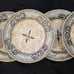 Furio Home Madrid Salad Plates 8-1/8 (5) Stoneware Tan w Blue Rim Architectual