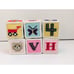 Set of 6 Vintage Canvas Needlepoint Toy Baby Blocks Jingle Bell Cute Colorful