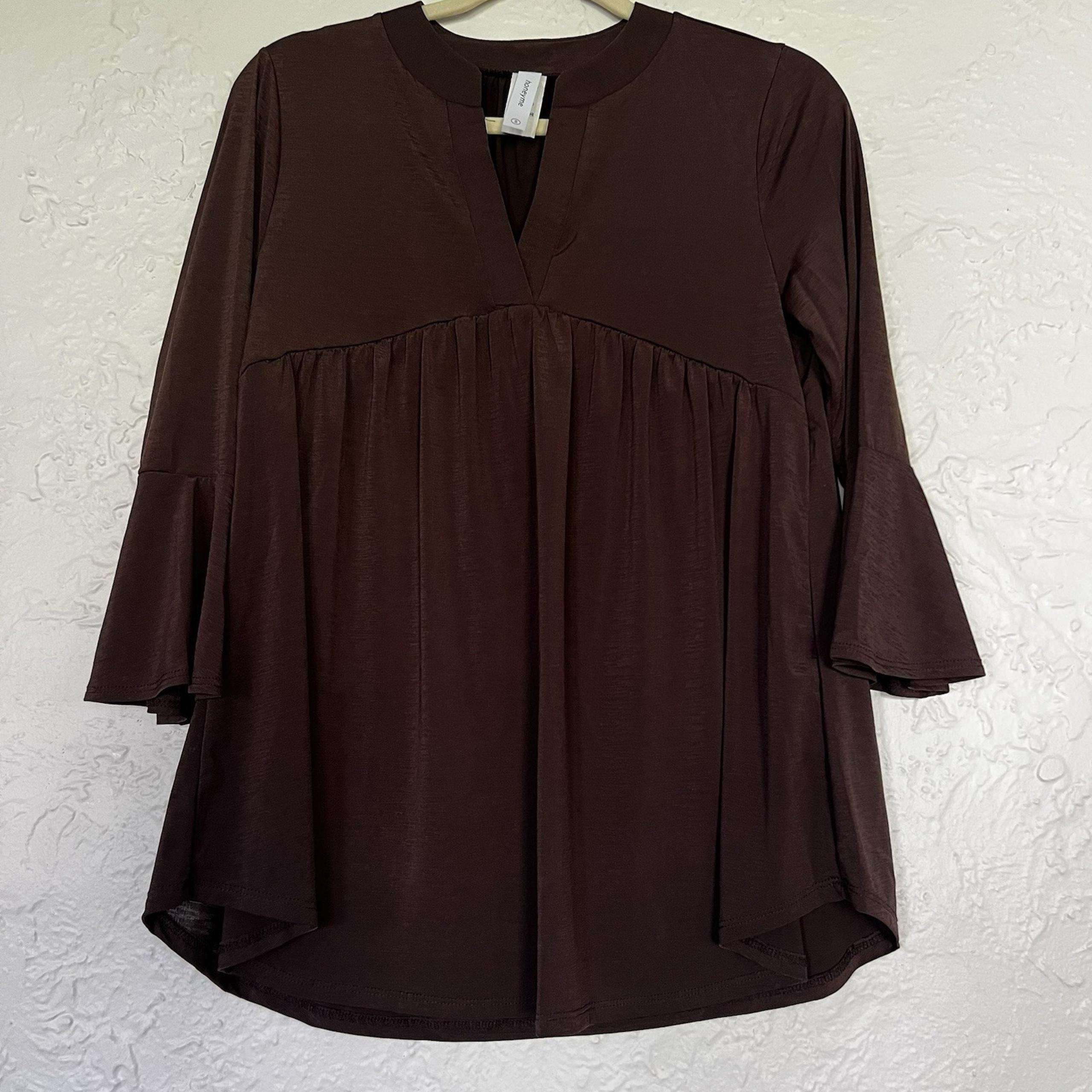 Honey me Curvy Size S Brown Short Bell Sleeve Spring Office