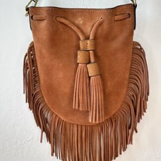 REBECCA MINKOFF Brown Suede 100% Genuine Leather Fringe Purse Bohemian Festival