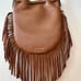 REBECCA MINKOFF Brown Suede 100% Genuine Leather Fringe Purse Bohemian Festival