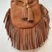REBECCA MINKOFF Brown Suede 100% Genuine Leather Fringe Purse Bohemian Festival