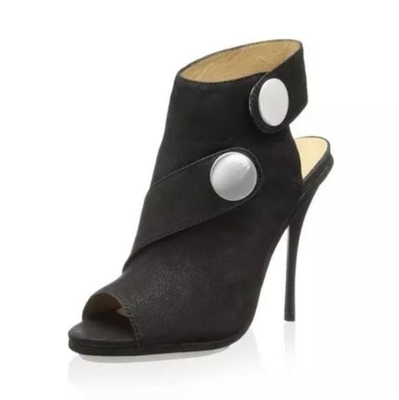 L.A.M.B Shelbie open toe ankle bootie size 8.5 M medium black leather Heels
