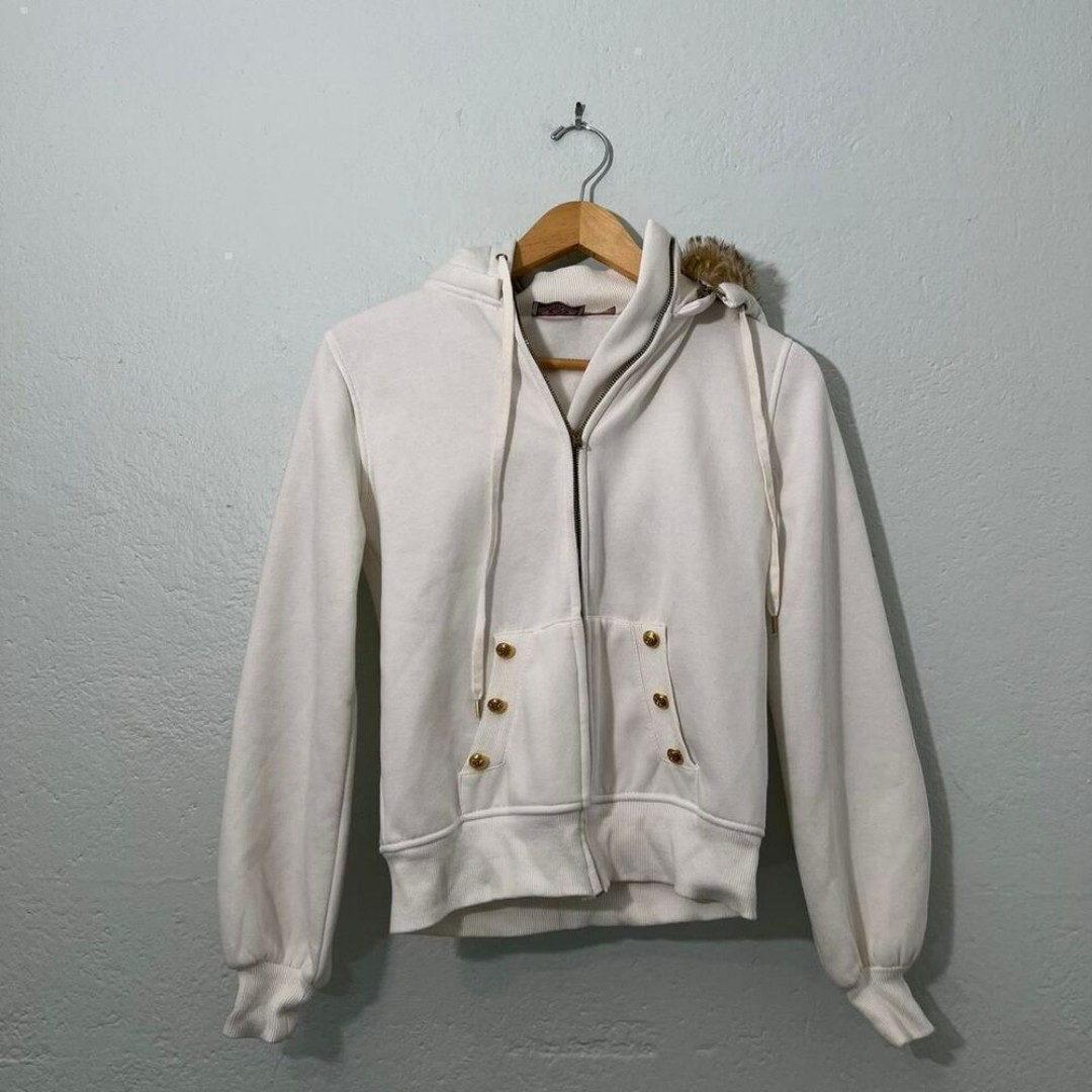 juicy couture white fleece lined thick fur trim full zip trackjacket