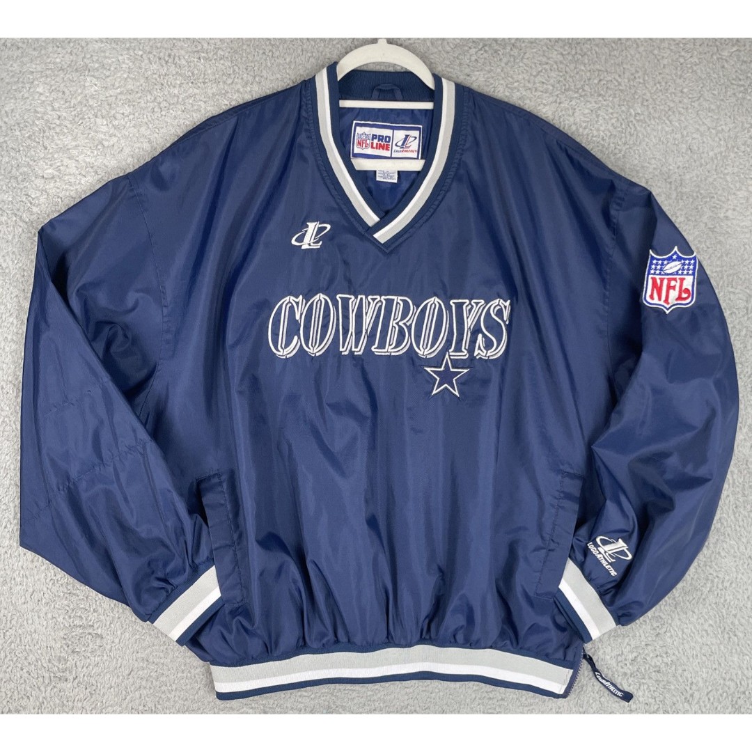 VTG Dallas Cowboys Logo Pro Line Jacket Mens XL Blue Pullover Windbreaker Sewn