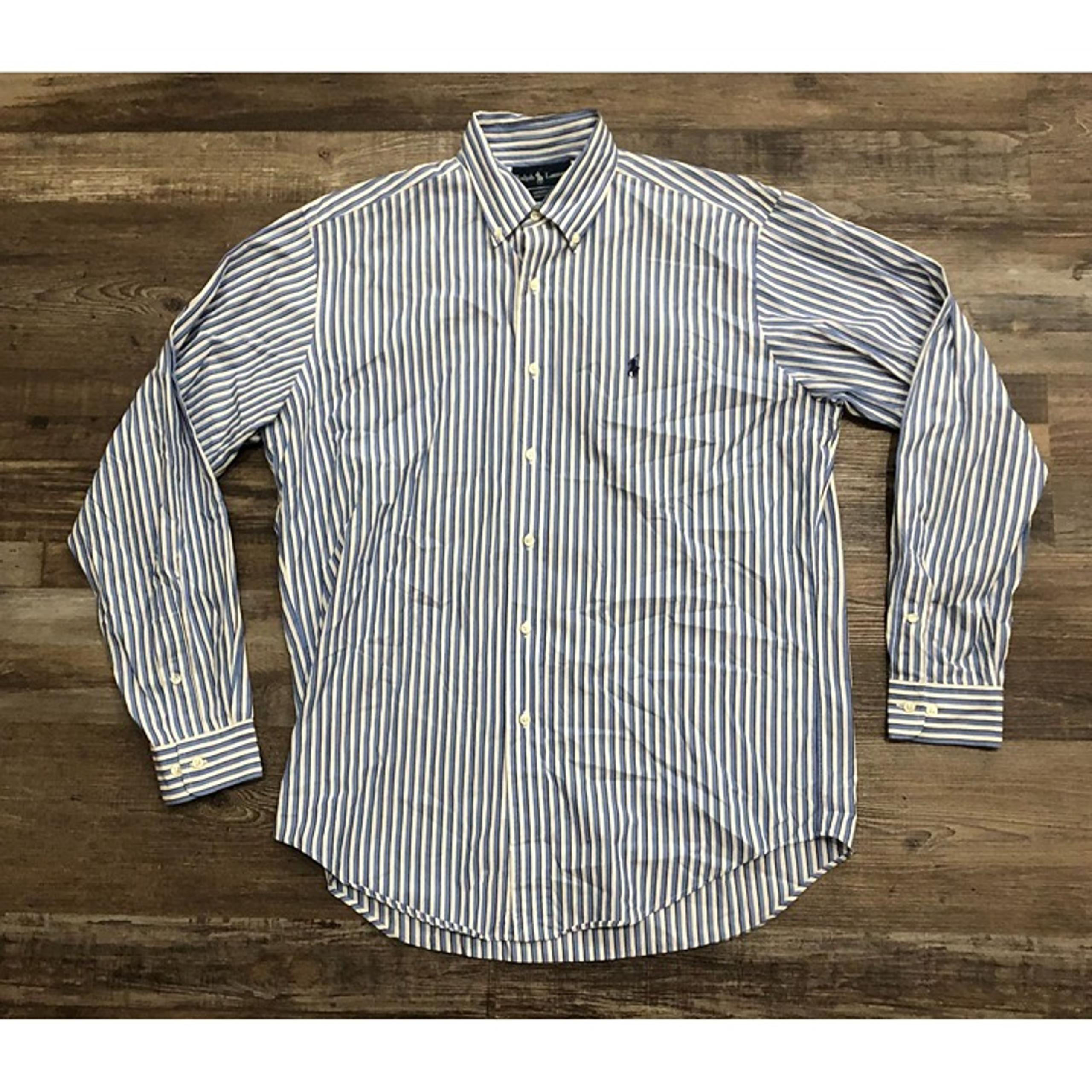 Polo Ralph Lauren Mens 15.5 Blue White Striped Yarmouth Button Shirt 34/35