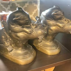 Rare K & O Washed Bronze Large Fighting Panther Tiger Bookends Old