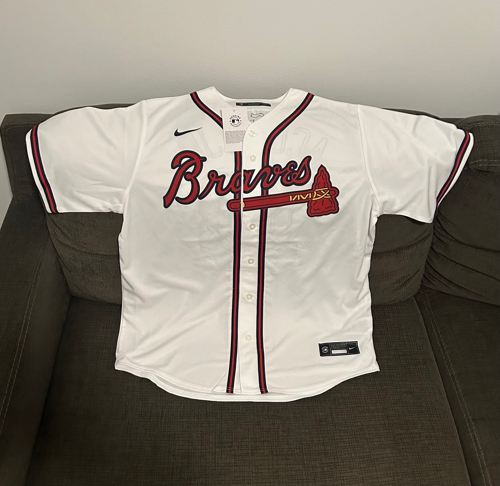 Nike Atlanta Braves Ronald Acuna Jr White Jersey MLB Baseball Men’s Sz: L