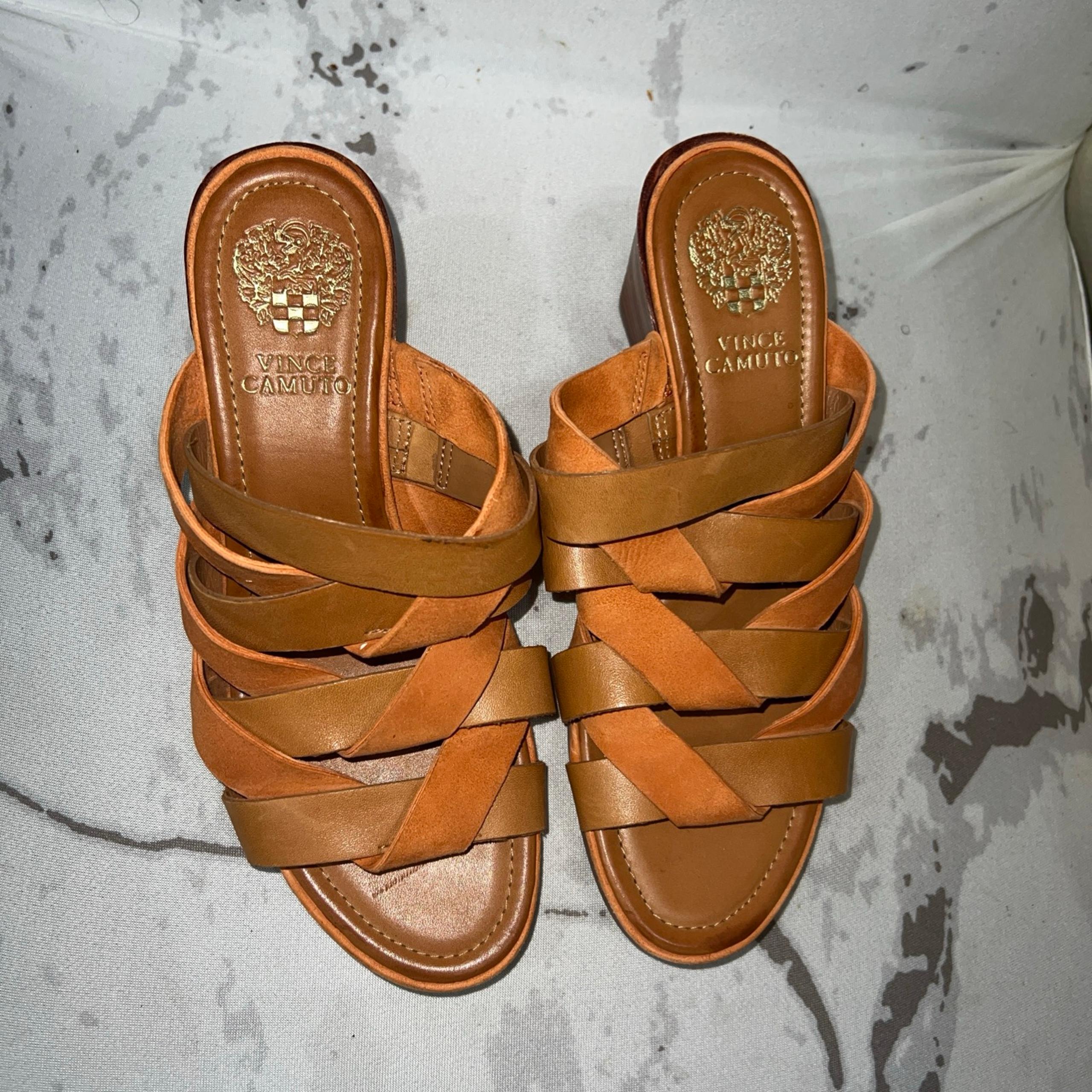 New Women’s Vince Camuto Deljesta Woven Leather Mule Block Heel Sandals Size 6