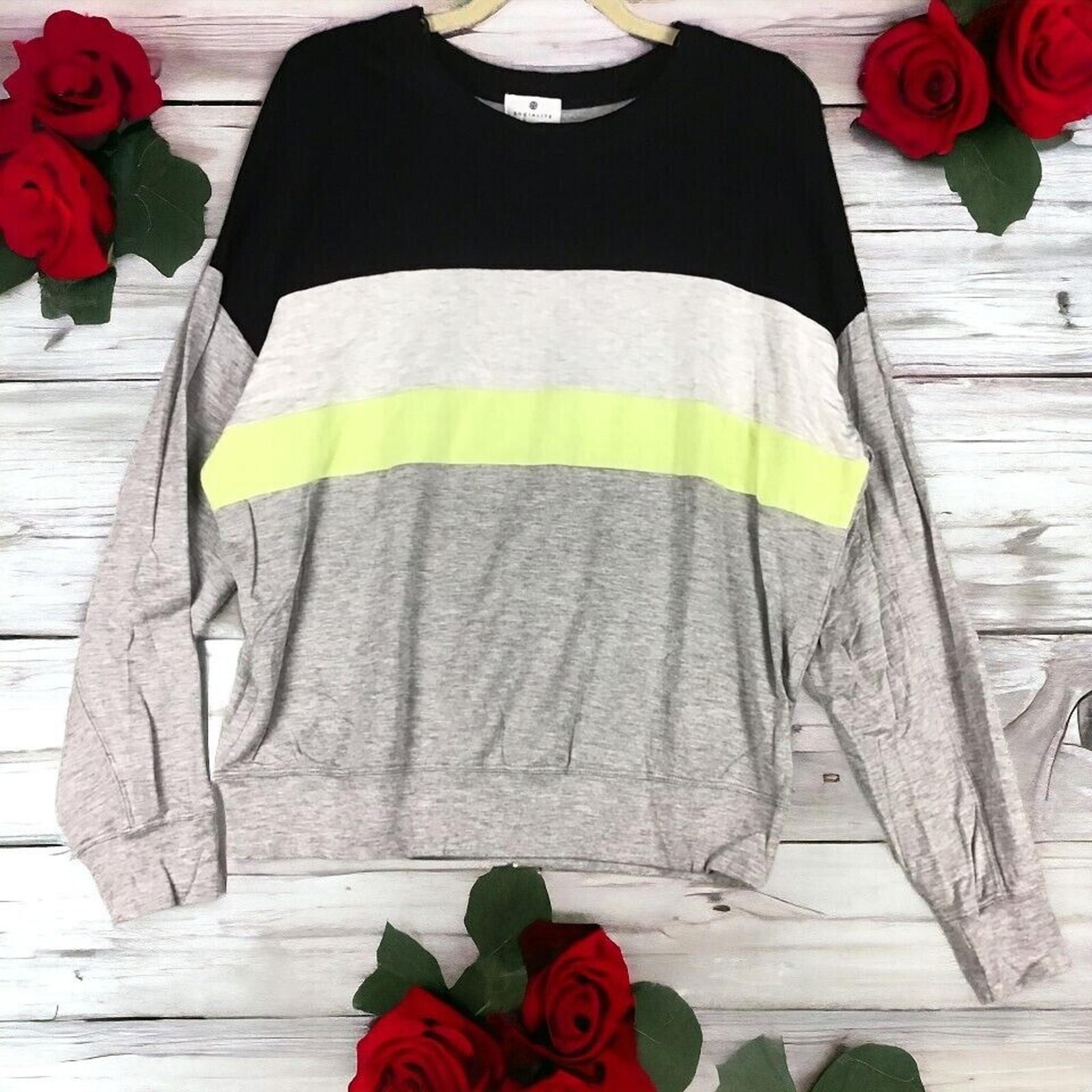Socialite Womens Size Large Striped Black Grey Yellow Casual Long Sleeve Soft