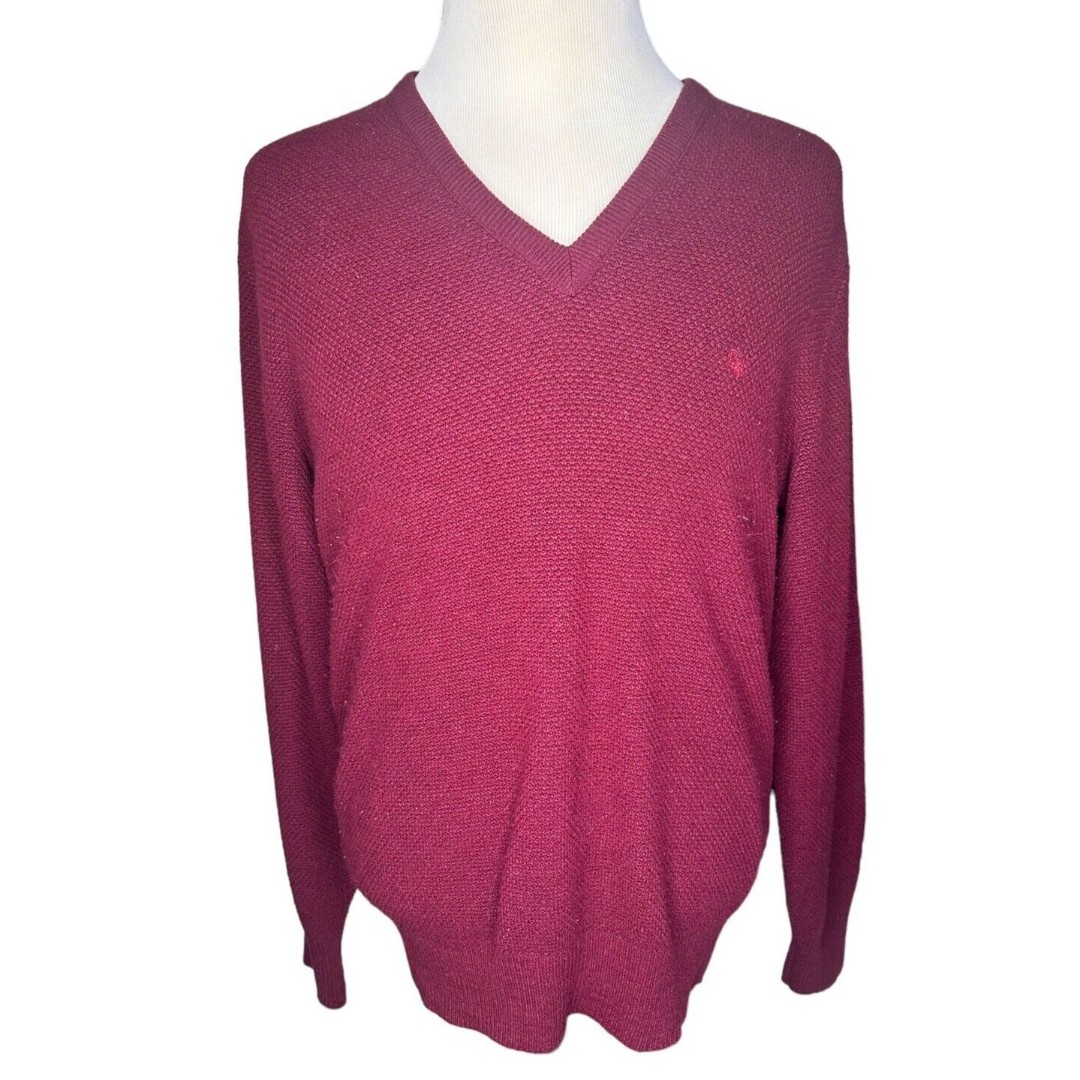 Christian Dior XL Sweater Men Burgundy Red Long Sleeve Pullover Embroider Knit