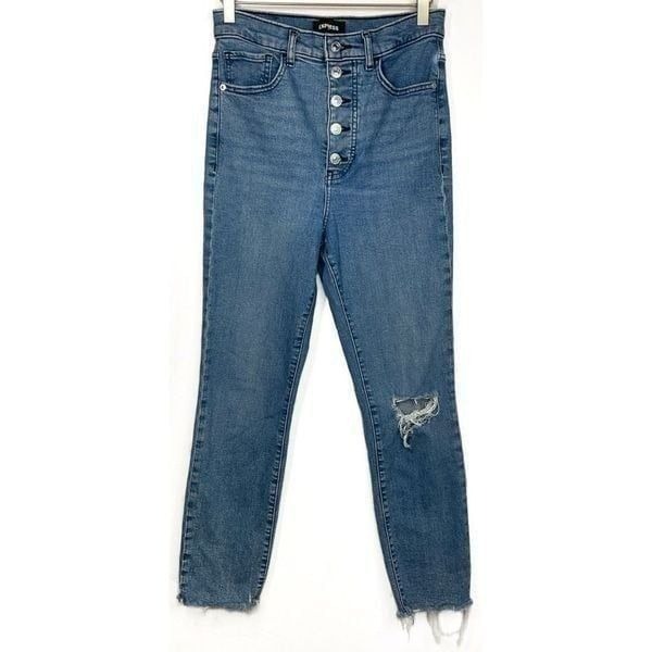 Express Blue Button Fly Slim Super High Rise Jeans 6 Regular 6R