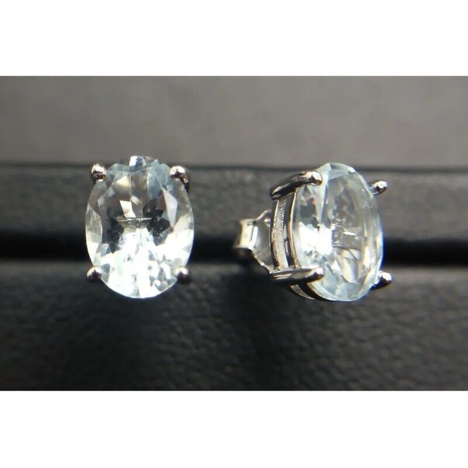 Aquamarine Stud Earrings Oval Cut 5x7mm 1.3CT Sterling, Natural Aquamarine
