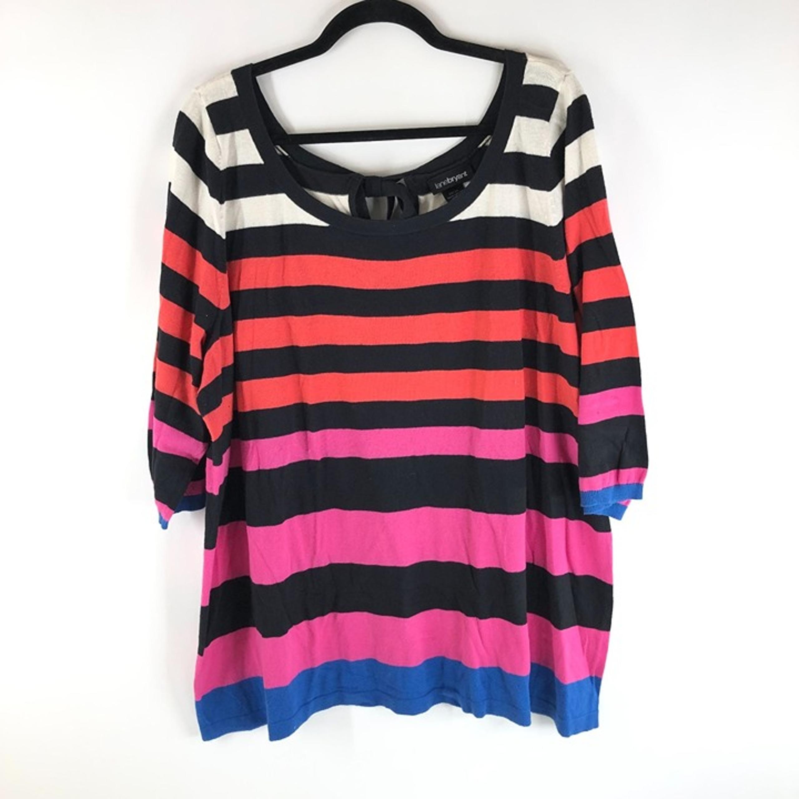 Lane Bryant Red Pink Stripe Scoop Neck Lightweight Sweater Tunic Top Size 22/24