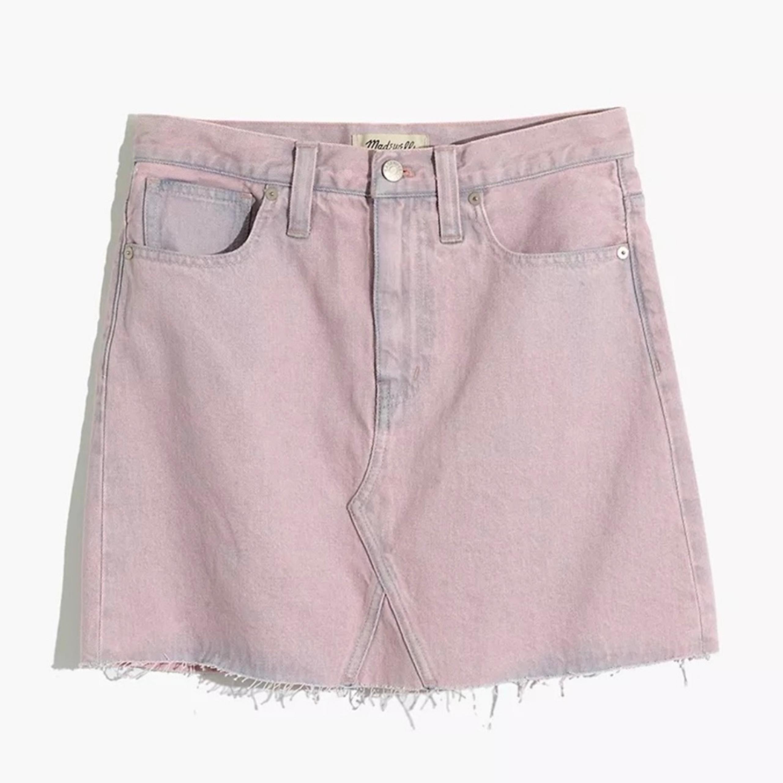 Madewell Pink Rigid Denim A-Line Raw Hem Mini Skirt Size 25 Cotton Jean Skirt