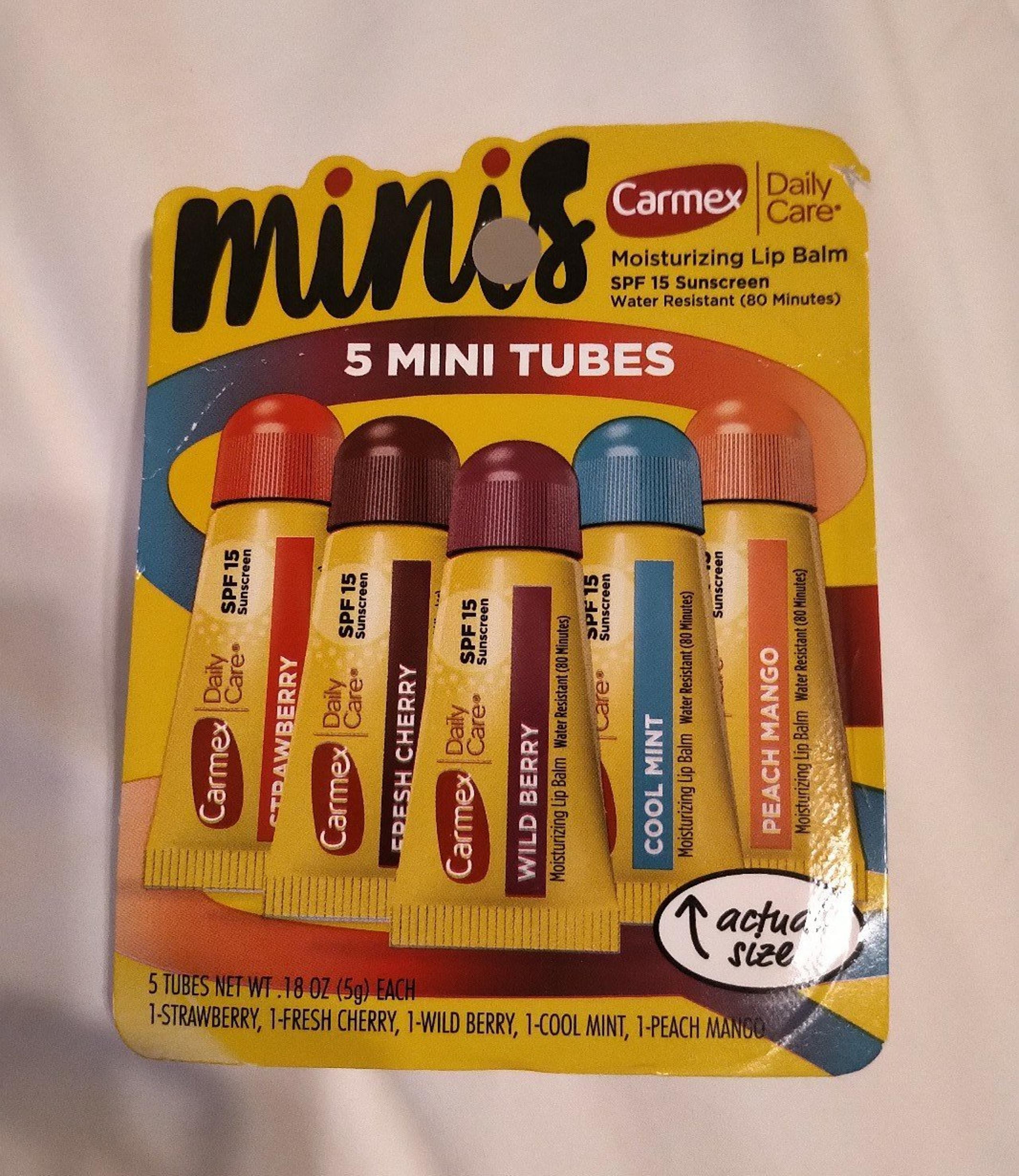NEW CARMEX DAILY CARE MOISTURIZING LIP BALM MINIS 5 MINI TUBES SPF 15 SUNSCREEN