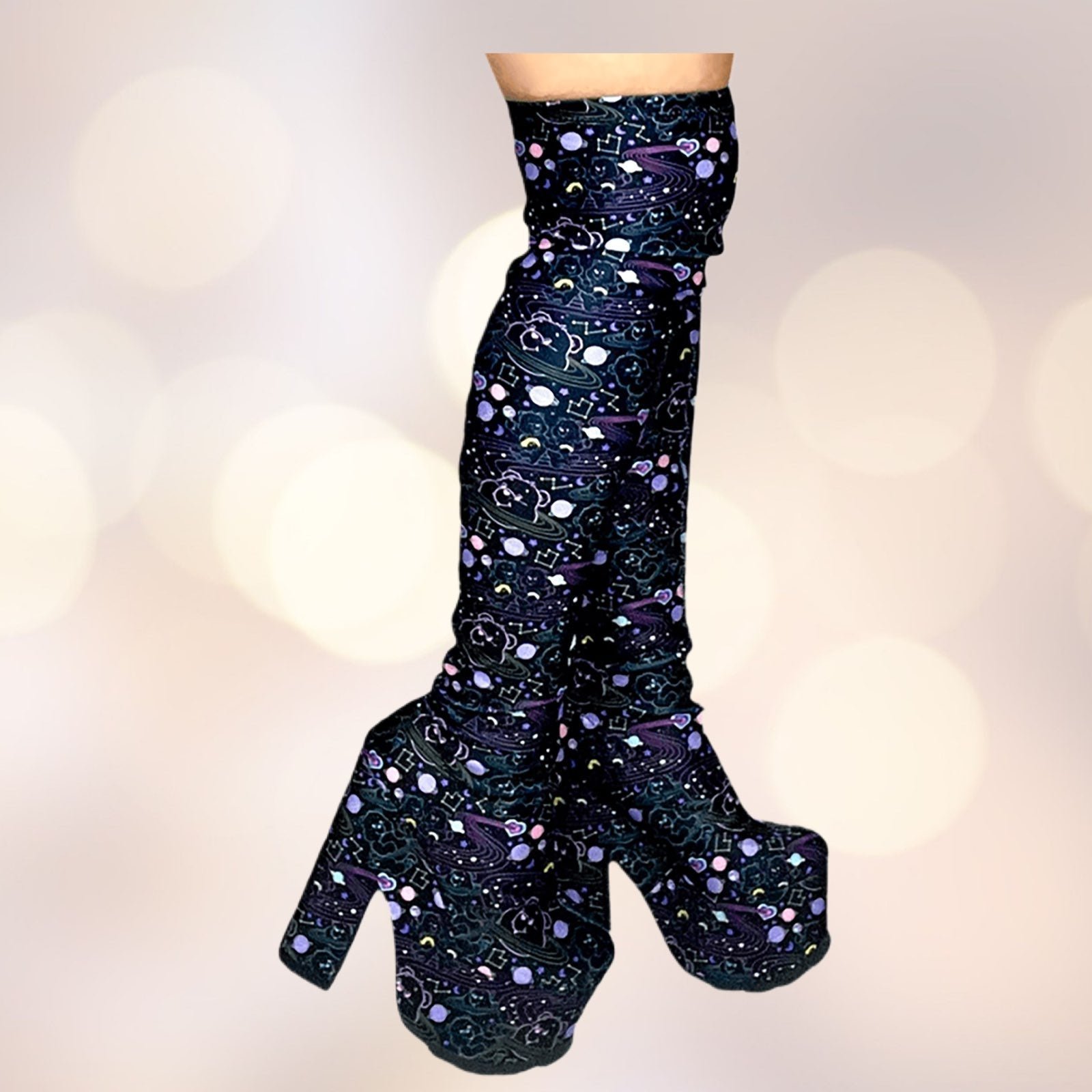 YRU Care Bears Labyrinth Platform Thigh High Boots - Cosmic Black