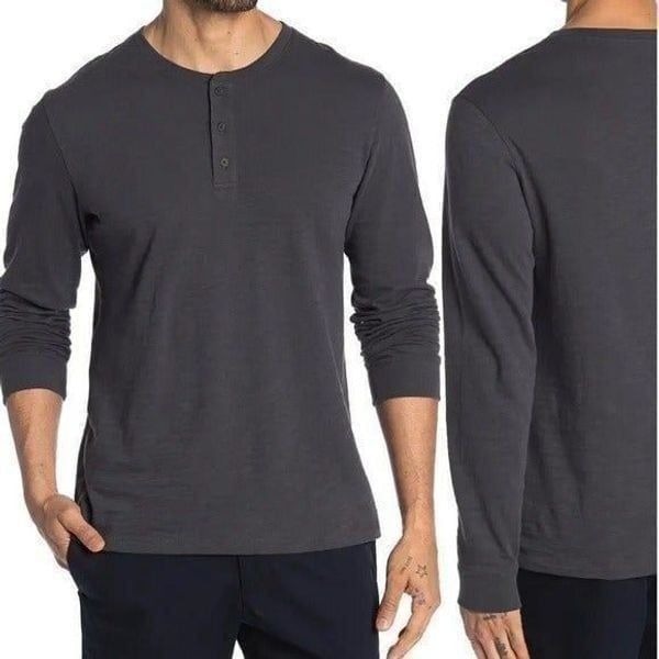 NWT - VINCE Long Sleeve Henley T-Shirt in Charcoal Grey Size: XL