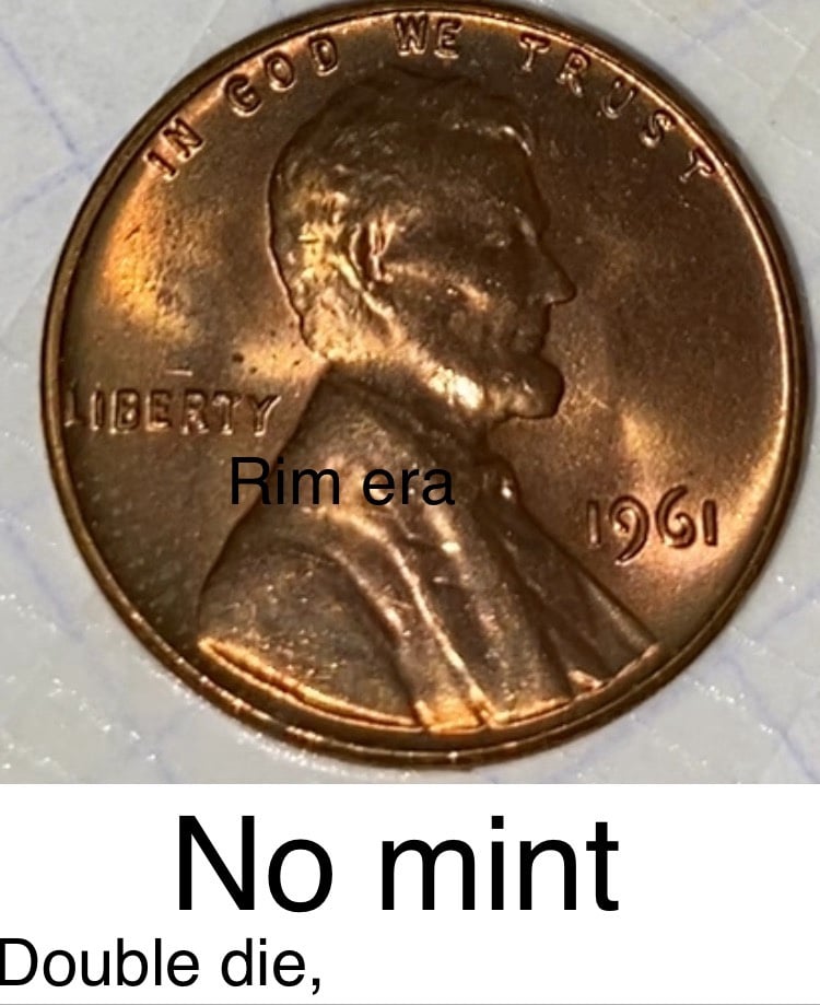 1961 Penny with no mint mark, double die