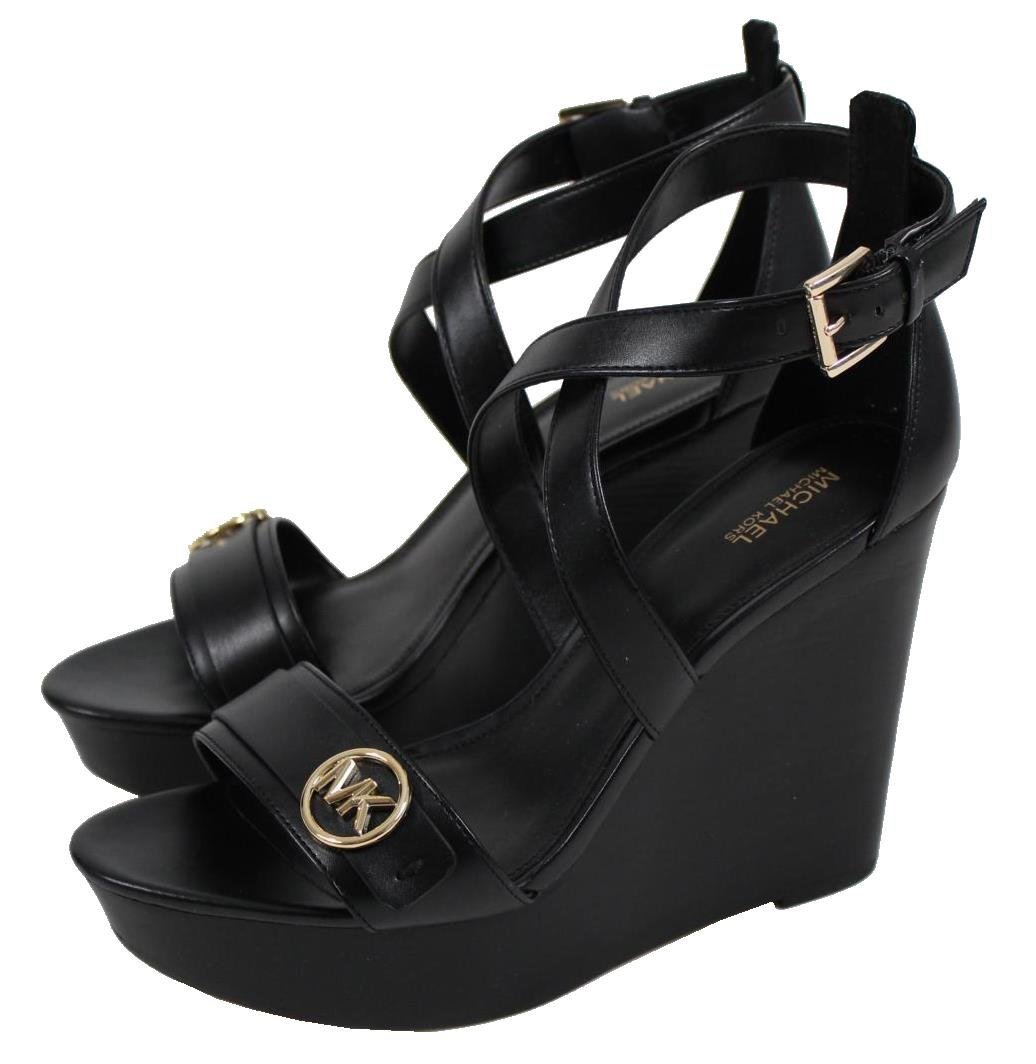 Michael Kors CARMEN faux leather NWT wedge black sandals
