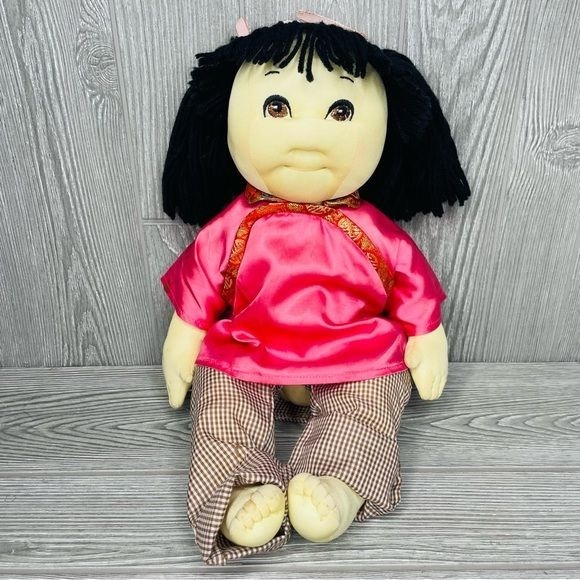 Vintage original rice paddy baby full cloth jointed doll baby with clothes 18”