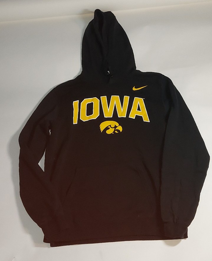 Iowa Hawkeyes Spellout NIKE Swoosh Black Hoodie Size Medium