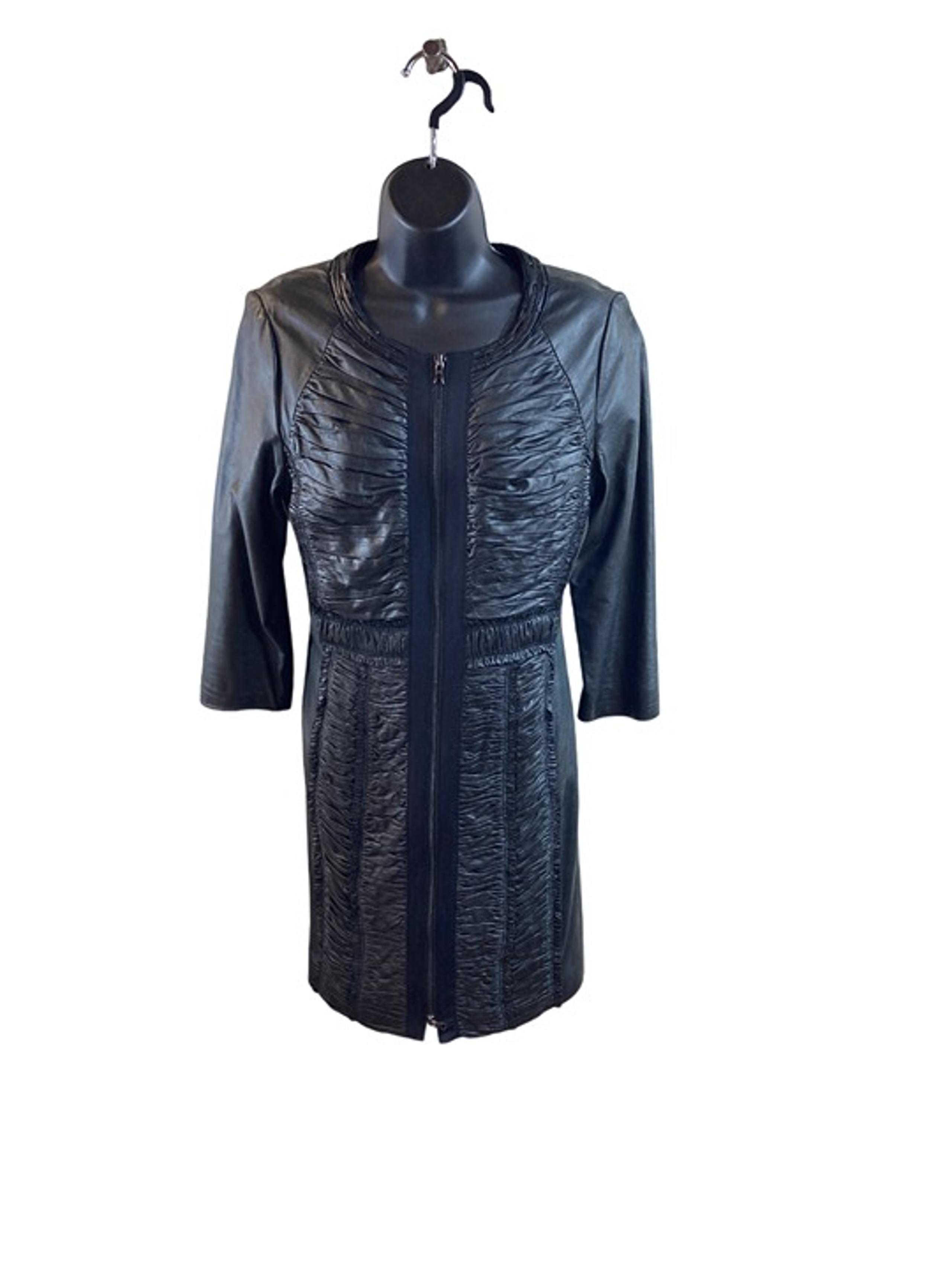 Elie Tahari Black Leather Lambskin Zipper Dress SZ10